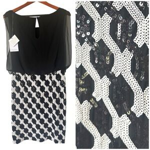 NWT Calvin Klein Black and White Sheath Sequined Mini Dress